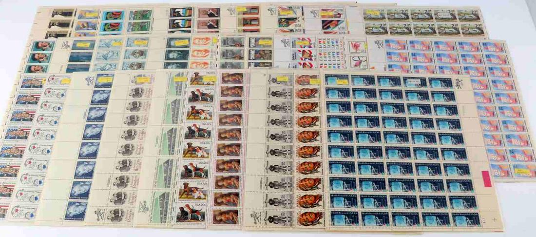 US POSTAGE STAMPS 20C MINT SHEETS OVER $300 FACE: Lot of U.S. Postage Stamps, complete sheets, all 20 cent useable postage, MNH FG. Each sheet has been stored separately in wax paper. Most are consecutive U.S. Scott numbers and previously identified.