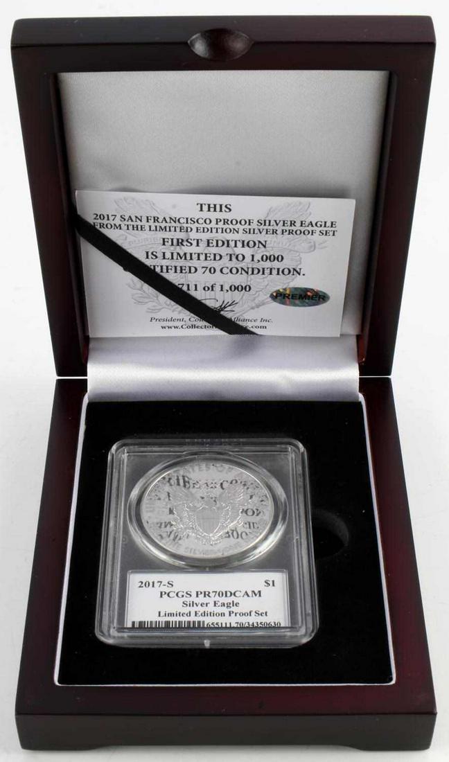 2017-S PCGS PR70DCAM SILVER EAGLE LIMITED EDITION: Limited Edition Proof set encapsulated silver American Eagle.