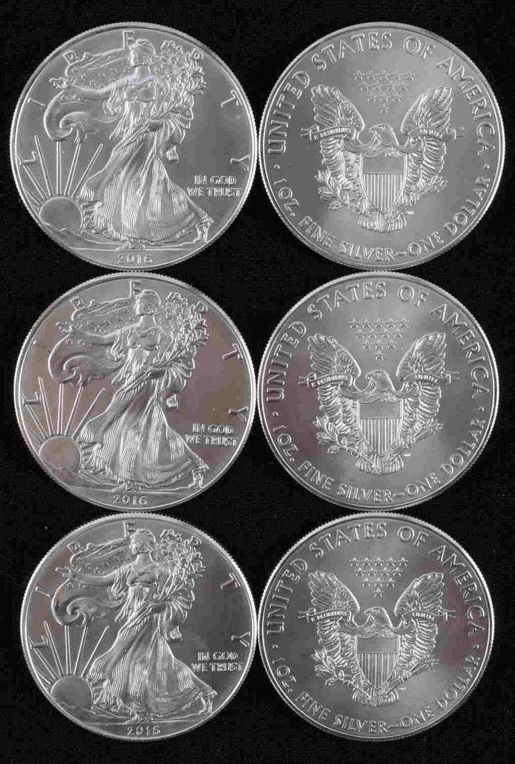 6 AMERICAN EAGLE 1 OZ SILVER COINS BU: Brillant uncirculated fine silver coins
