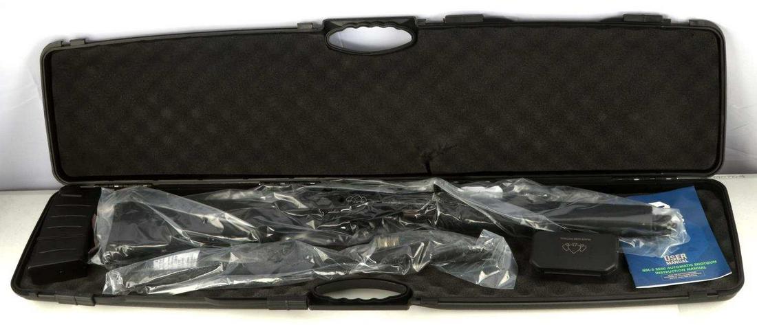 NEW BLACK ACES PRO SERIES M SEMI SHOTGUN 12 GA: New in box, all black steel and polymer construction, clear maker markings, 18.5 inch cylinder bore barrel, chambered for 2 3/4 or 3 inch shells, serial number marked to right side. Sealed in plastic,