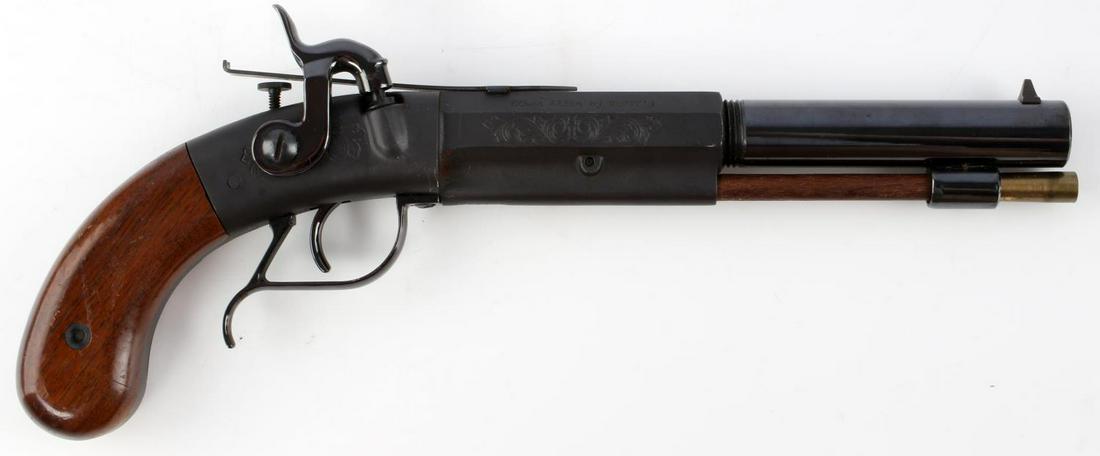 ETHAN ALLEN & HOPPE'S 45 CALIBER PERCUSSION PISTOL: Ethan Allen & Hoppe's .45 caliber percussion pistol. Hoppe's made Ethan Allen copies in the 1970's. Clear and bright bore needs to be cleaned. 6 1/2 inch barrel marked with serial number and maker. Wo