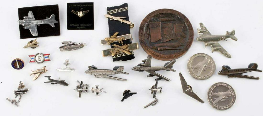 UNSEARCHED GOLD FILLED STERLING SILVER PIN LOT: Unsearched lot of U.S. Air Force aircraft pins in sterling silver. Off the top visible planes are the B-2 spirit and KC-135 Stratotanker. Also include are non silver pins and medallions. Measurements 