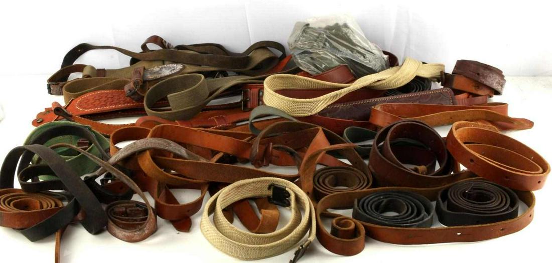 LOT OF 30 MIXED LEATHER BELTS SHOULDER CANVAS MORE: Vintage belts, different sizes, mostly leather, some canvas and other. Good condition.