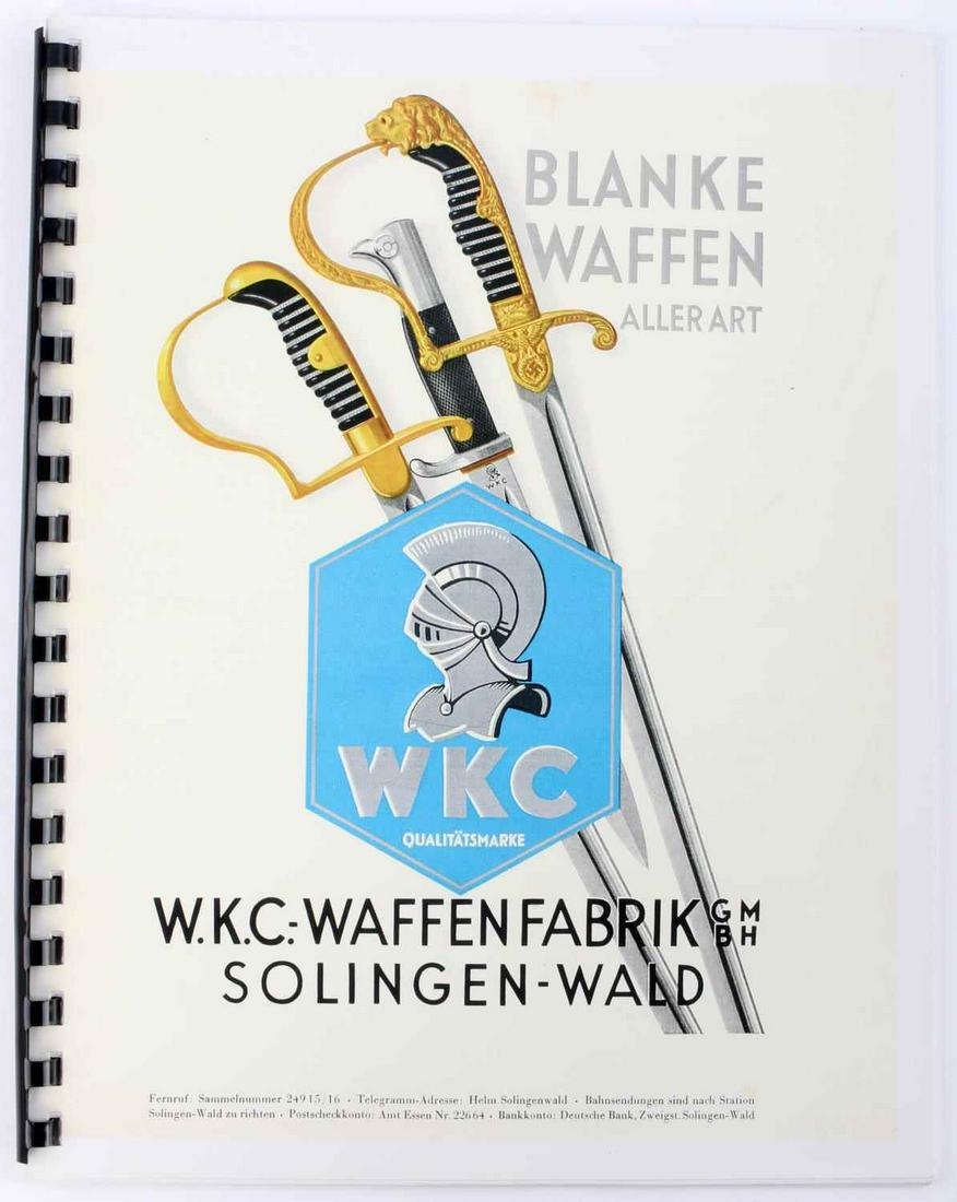 WWI WWII GERMAN REICH WKC MAKER SWORD DAGGER BOOK: An informational book about German daggers and swords created by WKC. Book is in German. Book features many famous dress weapons such as Luftwaffe General's sword, SA daggers, dress bayonets, and more