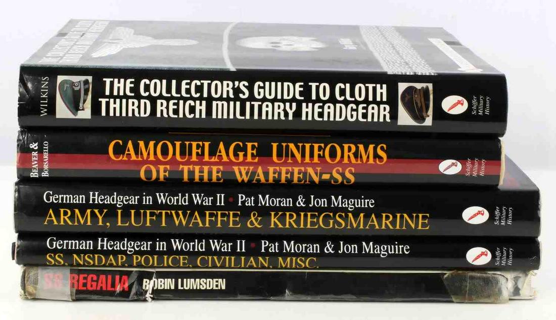 VARIETY OF WWII GERMAN REICH INFORMATIONAL BOOKS: The Collector's Guide to Cloth Third Reich Military Headgear by Gary Wilkins. Camouflage Uniforms of the Waffen SS by Michael D. Beaver with J.F. Borsarello. German Headgear in World War II: Army, Luf