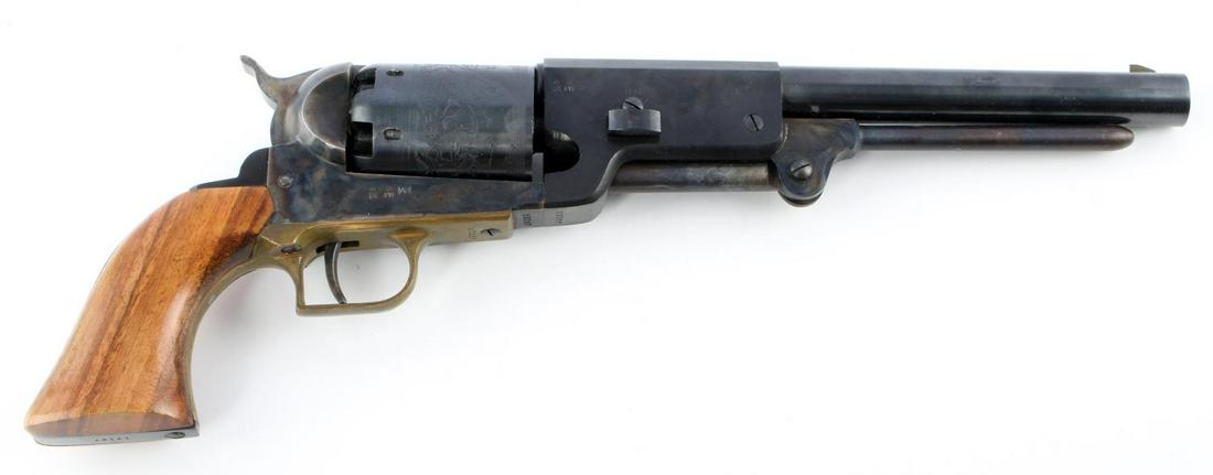 1847 ARMI SAN MARCO COLT COPY WALKER REVOLVER: 1976 made 1847 Armi San Marco single action 44 caliber percussion Walker Revolver. 9 inch barrel Marked with proof marks, maker, and US 1847. Proof marked of AB indicated a 1976 date. Cylinder engrave