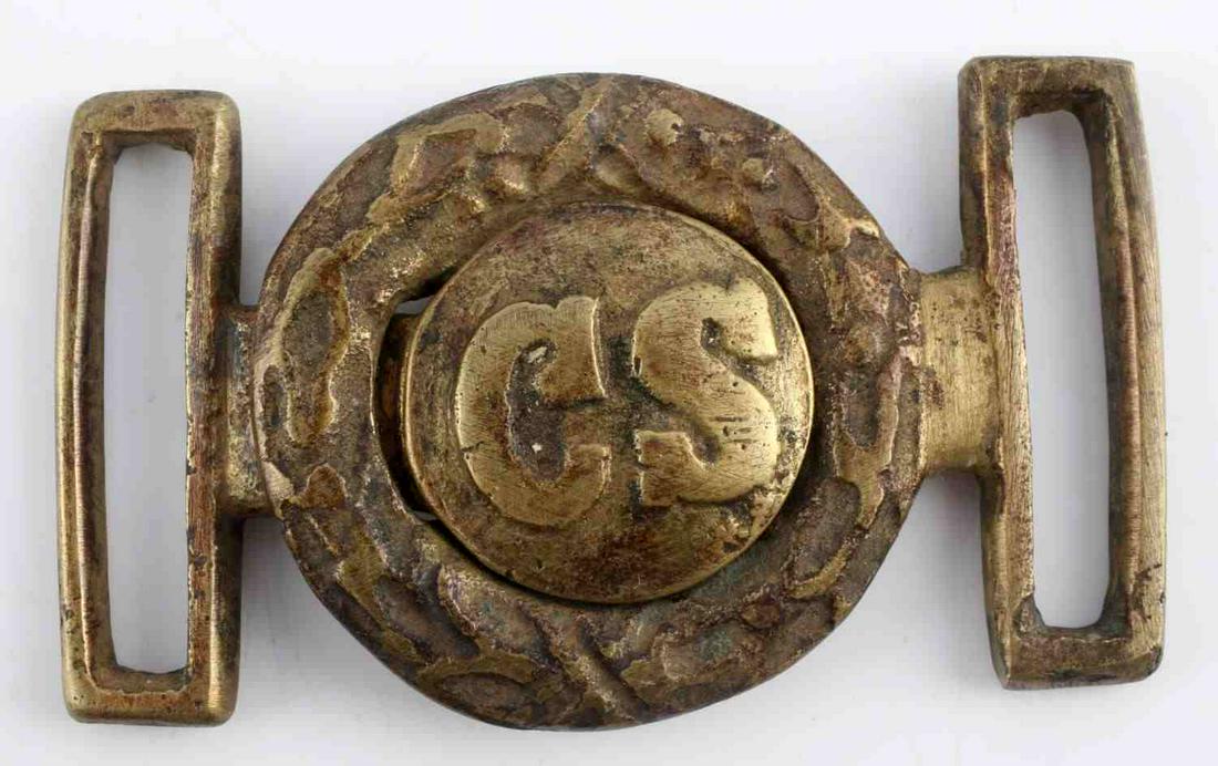 CIVIL WAR CSA CONFEDERATE STATES DUG BELT BUCKLE: Memphis area recovered, two part buckle , TA etched on both parts, measures 3 1/4 inches by 1 3/4 inches.