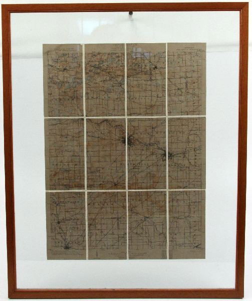US LAKE SURVEY 1902 ANN ARBOR QUADRANT MI MAP: A nicely displayed U.S. Lake Survey map, 2 sided glass display of Ann Arbor quadrant, condition is very good.