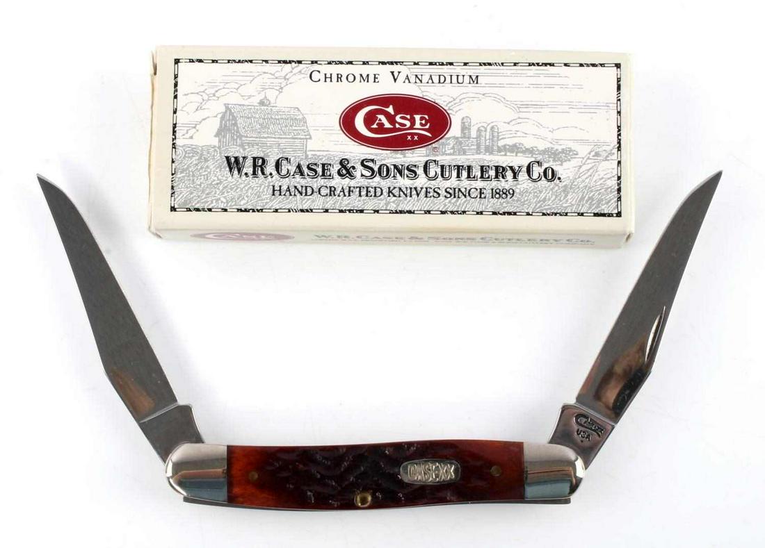 1999 CASE XX POCKET KNIFE CHESTNUT BONE MUSKRAT: Pre owned, like new in original box. Vintage Case pocket knife, Module 3, 00265, 2 bladed Chestnut bone Muskrat.