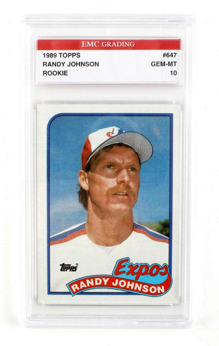 1989 TOPPS RANDY JOHNSON ROOKIE GEM-MT GRADED CARD: Graded by EMC Grading #647 rookie card GEM-MT 10.