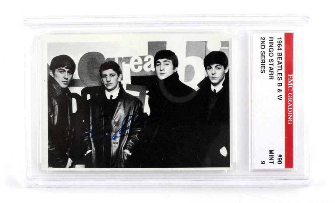 1964 BEATLES B&W RINGO STARR GRADED CARD MINT #90: Encapsulated Memories Company (EMC) Mint graded card #90 2nd series.
