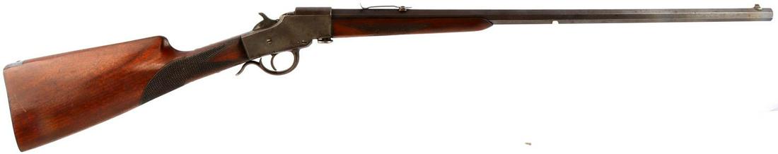 HOPKINS & ALLEN 922 FALLING BLOCK .22 JUNIOR RIFLE: Late 1880's to early 1900's manufacture. 24 inch octagon barrel, dark bore with minimal rifling left, one-line maker mark at top barrel flat, takedown loop underneath receiver, walnut stocks, steel bu