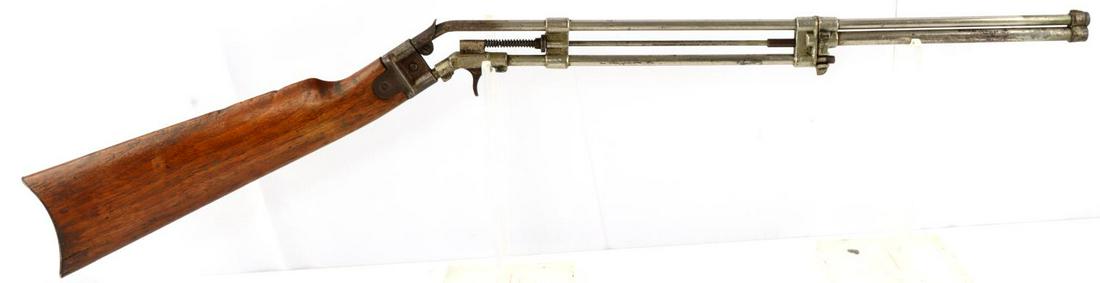 HAMILTON NO. 7 SKELETON YOUTH RIFLE .22 CAL: Nickel steel frame with 8 inch pivoting barrel, fair bore, wood stock, steel butt. Trigger does not engage spring, but rifle appears in good condition. Requires FFL or C&R for transfer. Cannot ship in