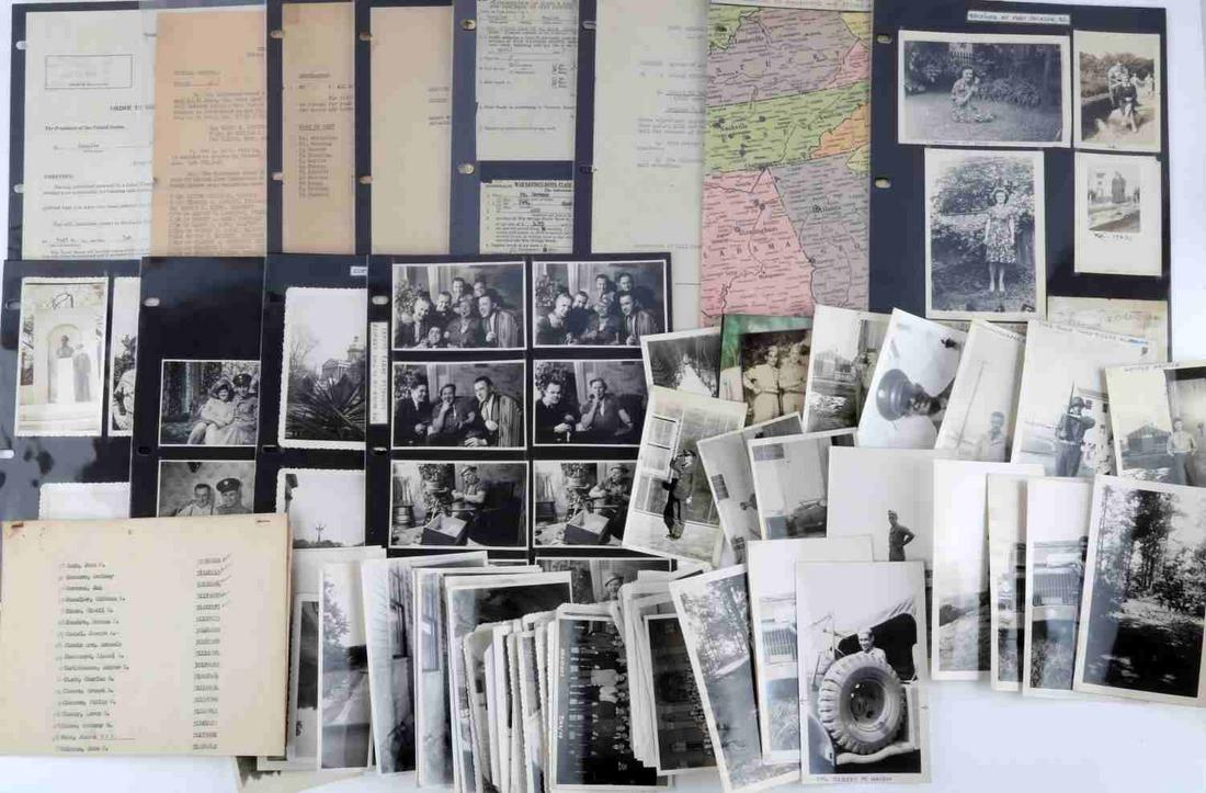 LARGE WWII EPHEMERA LOT PERSONAL DOCUMENTS PHOTOS: Large WWII Ephemera Lot of Personal Documents and Photos, includes; (21) WWII war documents belonging to Douglas Francis Navish, who was drafted by the U.S. Army in 1942, and excelled to first class p