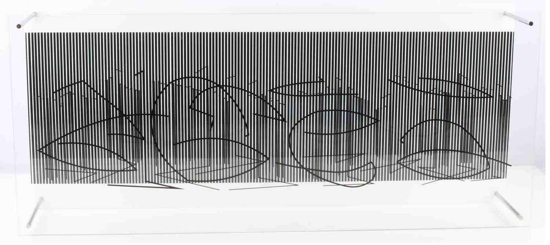 JESUS RAFAEL SOTO ESCRITURA SINTESIS SERIES 1979: JesÃºs Rafael Soto (Venezuelan, 1923 â€“ 2005) was an optical illusionist, kinetic artist. Born in Venezuela, then moved to Paris in his twenties, for further study and development of his art. 