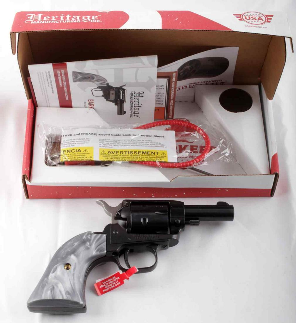 HERITAGE MFG .22 BARKEEP SINGLE ACTION REVOLVER: Heritage Manufacturing .22 barkeep single action revolver, brand new in box. Possesses gray pearl handle. FFL required for transfer. No international shipping. Caliber: .22 Serial #: 1BH609318