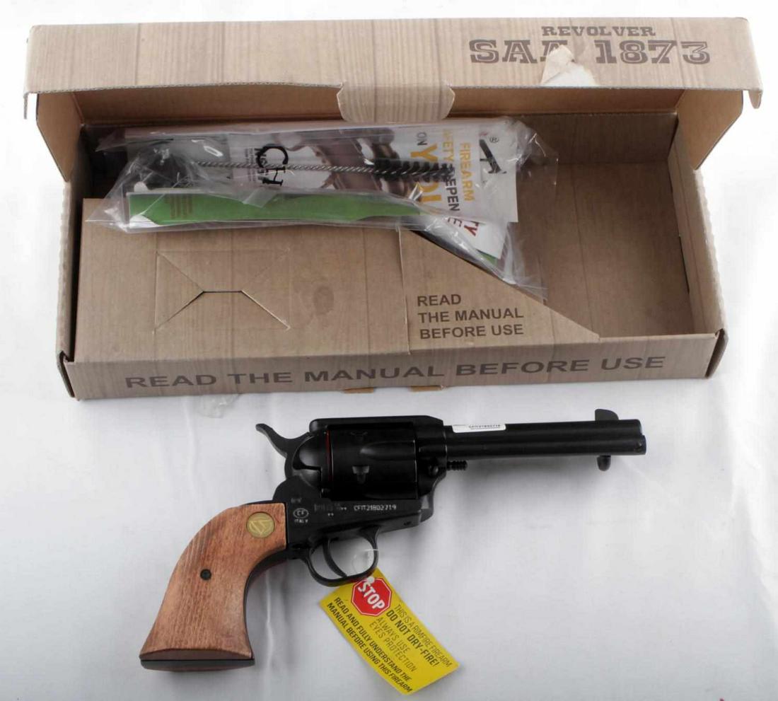 CHIAPPA SAA1873 SINGLE ACTION REVOLVER BRAND NEW: Chiappa SAA 1873 single action revolver, new in box. Possesses wooden grips, action is very smooth, comes with operator's manual. FFl required for transfer. No international shipping. Caliber: .22 Ser