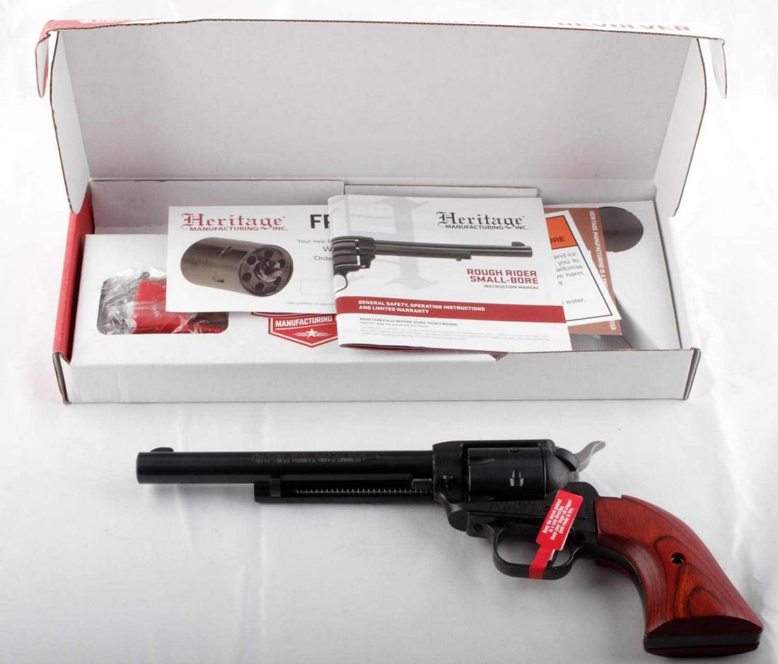 HERITAGE MFG ROUGH RIDER .22LR REVOLVER HANDGUN: Heritage Manufacturing "Rough Rider" .22 lr revolver handgun, brand new in box. FFL required for transfer. No international shipping. Caliber: .22 Serial #: 1BH538623 This lot has a reserve.