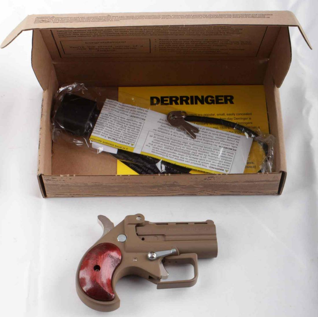 BEARMAN BIG BORE 380 DERRINGER TAN NEW IN BOX: Model BBG380 new in box, no international sales, FFL transfer Caliber: 380 Serial #: bto656683 This lot has a reserve.
