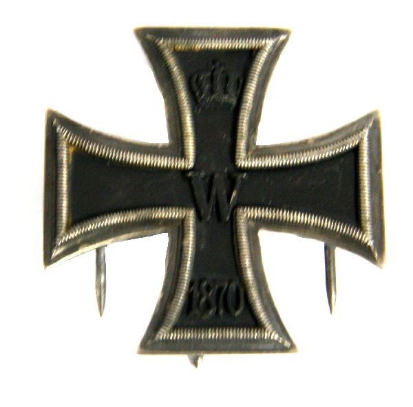 PRE WWI IMPERIAL GERMAN 1870 FIRST CLASS RON CROSS: Imperial German pre WWI Iron Cross, first class. Maker mark "GODET". Marked .800 silver on bottom back. Overall very good condition.