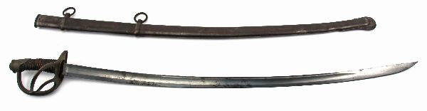 US MODEL OF 1840 HEAVY CAVALRY SABER: M1840 Heavy Cavalry Saber with 35 7/8" blade, with a wide primary fuller, with a narrow secondary fuller within. The ricasso is stamped "R & C". Has no manufacturer's marks or ordinance inspection mar