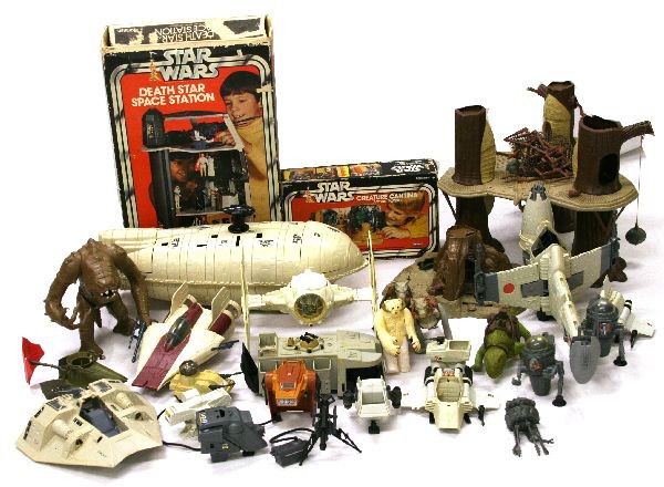 HUGE STAR WARS VEHICLE PLAY SET FIGURE LOT: Includes: Death Star Space Station in box, creature Cantina in box, Rebel Transport, Ewok Village, Dagobah Action Playset, B-Wing, Imperial Troop Transport (damaged), Tie Fighter, Rancor, A-Wing, Snow