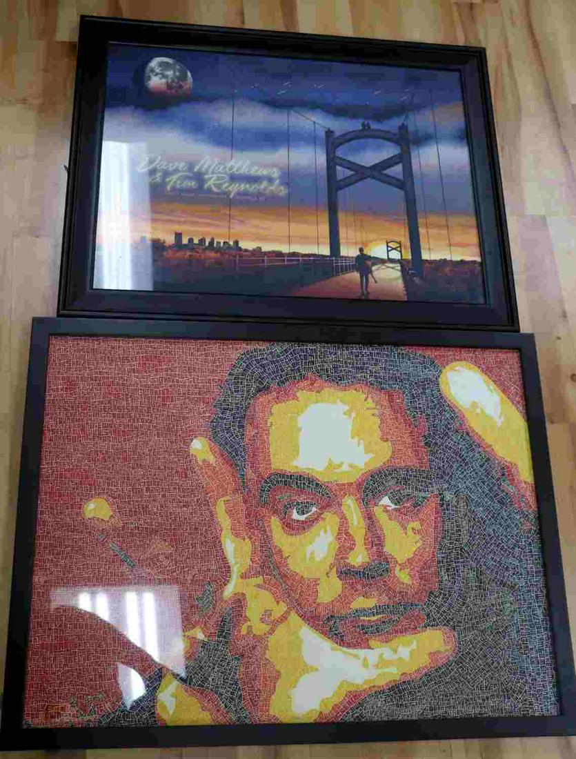 2 DAVE MATTHEWS BAND ART AND CONCERT POSTER: Lot of 2 includes DMB with Tim Reynolds 5/6/17 At the Ascend Amphitheater in Nashville Tennessee that is in great condition, framed measuring 22x27 inches and second is a portrait of Dave Matthews cre
