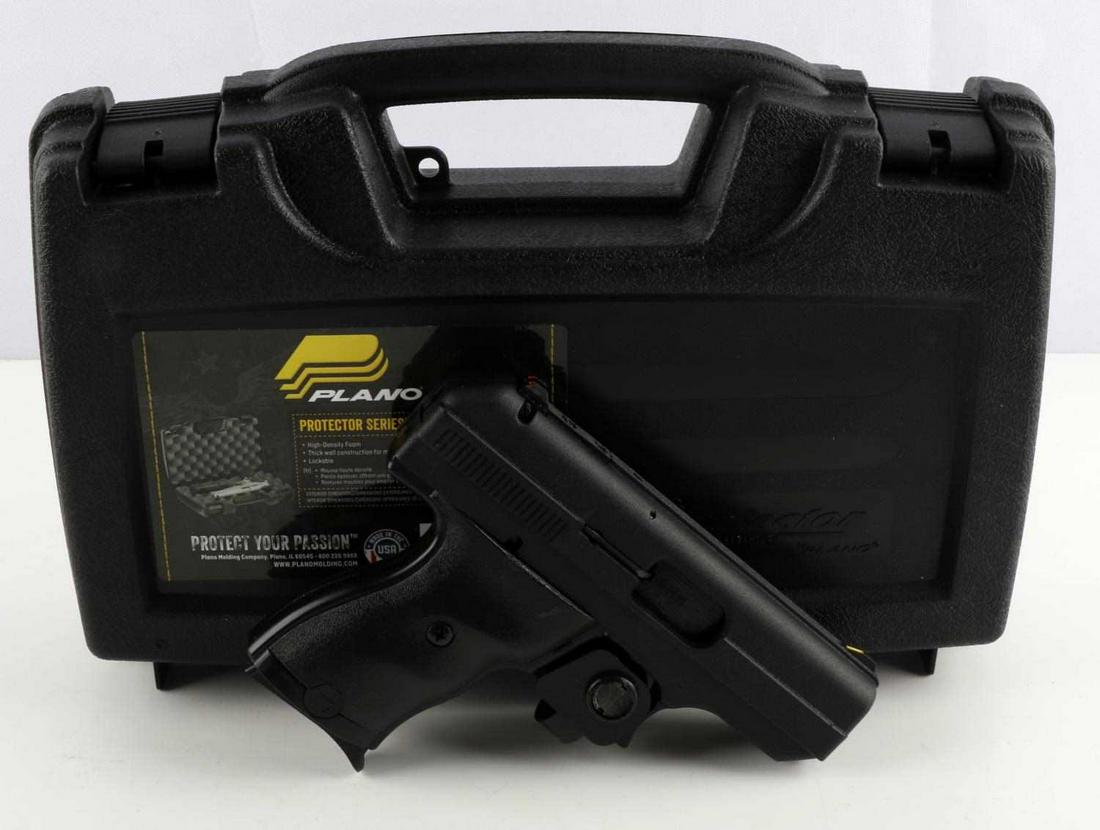 HI POINT MODEL C9 SEMI AUTO PISTOL WITH CASE 9MM: Heavy metal and polymer construction, clear markings with serial number under frame, 3.5 inch barrel with bright clear bore, comes with 8-rd magazine, lock and key, and hard case. Requires FFL for tra