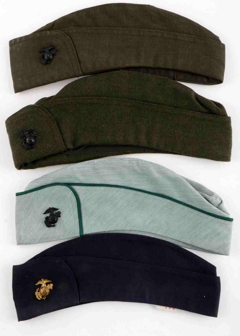 4 VIETNAM WOMAN FEMALE MARINE USMC OVERSEAS CAP: Four different each with EGA insignia, size 22 to 23 1/2. Very good wearable original condition.