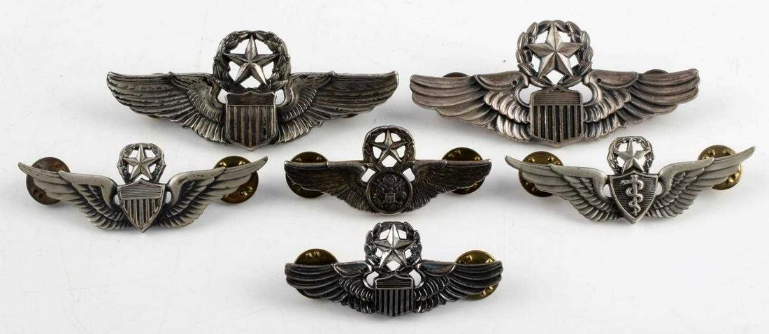 USAF COMMAND PILOT FLIGHT SURGEON & AIR CREW WINGS: All stamped sterling 2 to 3inches, 3 inch clutch back Meyer, 3 inch clutch back 12 C, 2 1/2 inch, s 21 clutch back, 2 inch Meyer clutch back, 2 1/2 inch flight surgeon MLP G1, air crew 2 inch clutch b