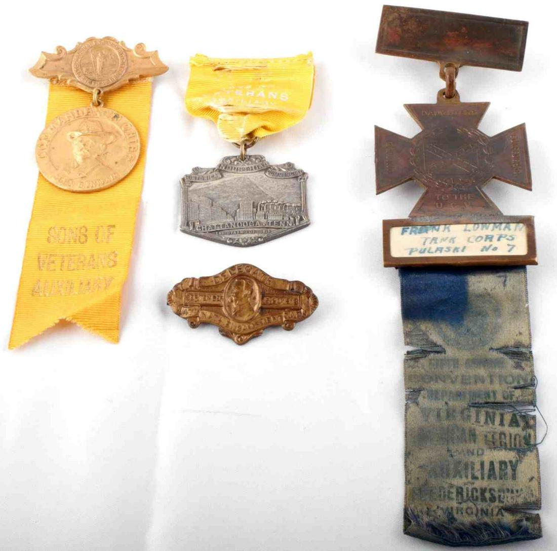 LOT OF 4 CONFEDERATE CSA MEDALS DAUGHTERS: 4 medals include: Delegate Nat'l Encampment Sept. 15-20, 1913, Sons of Veterans Auxiliary Chattanooga, Tenn, Sons of Veterans Auxiliary Commander in Chief, and United Daughters Confederacy to the UCV,