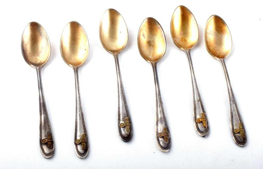 SET OF 6 WWII GERMAN THIRD REICH NSDAP TEASPOONS: Set of 6 WWII German Third Reich NSDAP Officers Teaspoons, measure approx. 4.25 X 1 inches. Obverse handles displays NSDAP eagle and emblem. Reverse of handles are marked "Wellner" "90" and "10." slig