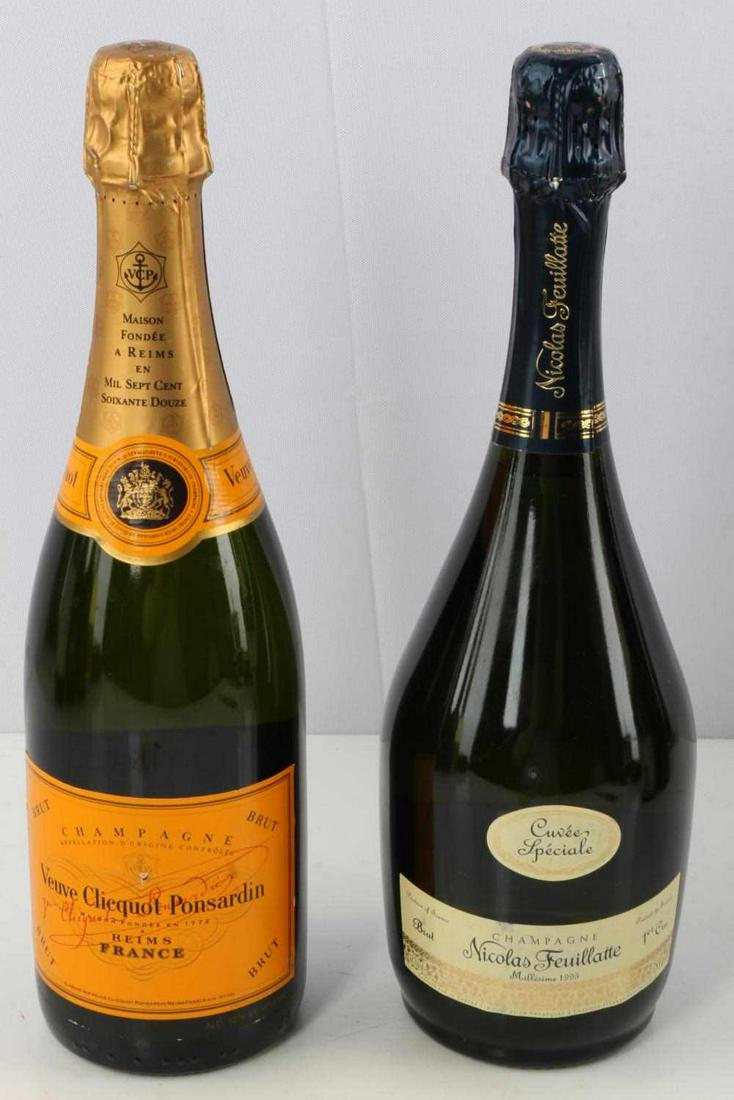 1995 VINTAGE FEUILLATTE & VEUVE CLICQUOT CHAMPAGNE: Bottle One: Vintage 1995 Nicolas Feuillatte Cuvee Speciale French Champagne. Review: "Rich and toasty, this has vanilla and soft ripe fruit flavors. Sweet white and yellow fruits dominate the palate, 