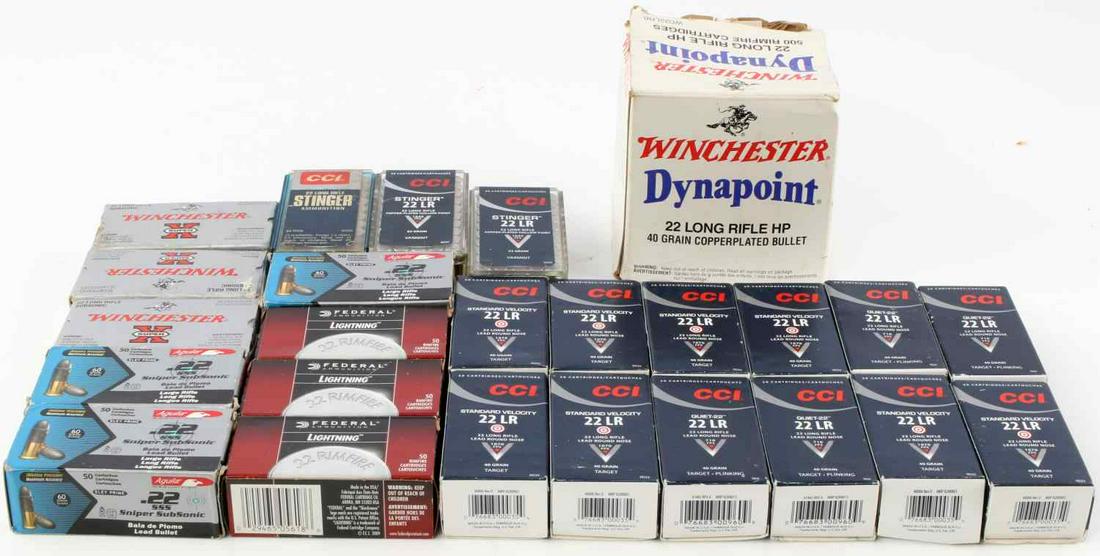 1700 ROUNDS 22 LR AMMUNITION WINCHESTER FEDERAL: Mixed brands 22LR ammunition. 1700 rounds all in original boxes. This lot has a reserve.