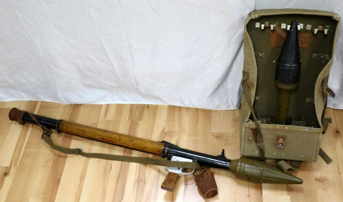 VIETNAM USED RUSSIAN MADE RPG-2 TYPE 56 LAUNCHER: Launcher and warheads have been de-milled. 40 millimeter steel tube into which the RPG-2 grenade is fitted. The tail boom of the grenade inserts into the launcher. The diameter of the RPG-2 warhead is