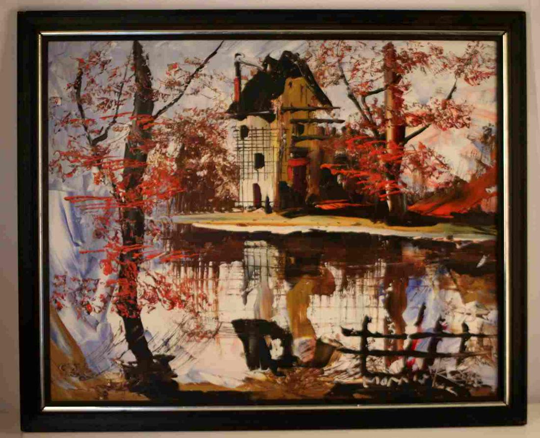 MORRIS KATZ SIGNED LANDSCAPE SPEED PAINTING 1978: Morris Katz Signed Landscape Speed Acrylic Painting, Dated 1978. Frame measures 27.5X33.5 inches. Picture measures 23X29.5 inches. Signature and date can be seen in bottom right corner. Katz (1932-201