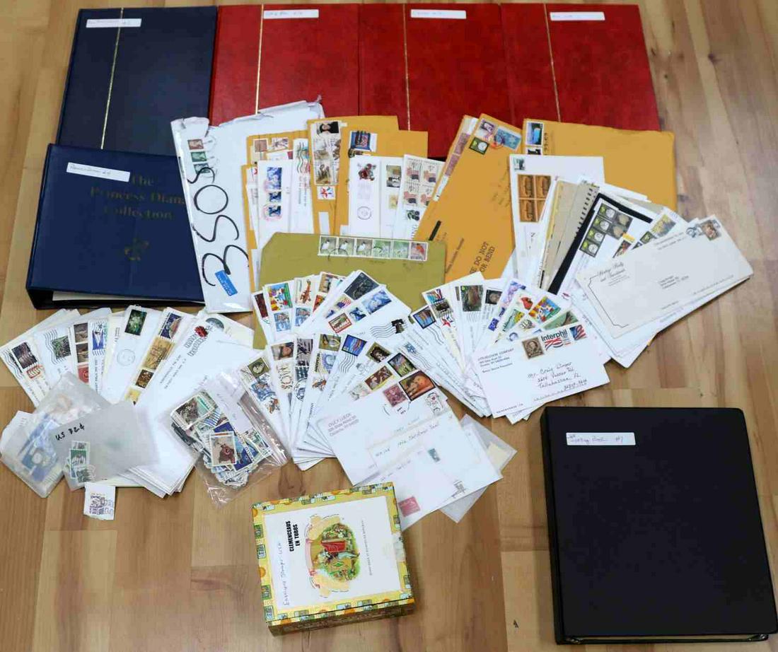 LARGE COLLECTION OF US WORLD STAMPS UNSEARCHED: At a glance most seem cancelled although a good number are not. Mystic Princess Diana set, books include, UK, Canada, Isle of Mann, France, Austria, Czech, Germany, a large number of U.S. Covers. Wort
