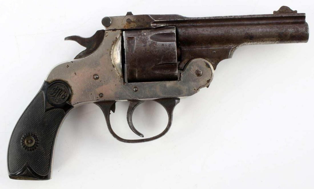 ANTIQUE EMPIRE STATE ARMS TOP BREAK 38 REVOLVER: Antique Empire State Arms double action top break revolver. .38 caliber. Rifling present but pitting to the bore. 3 1/4 inch barrel. Nickel finish still present to the frame but not the cylinder or ba