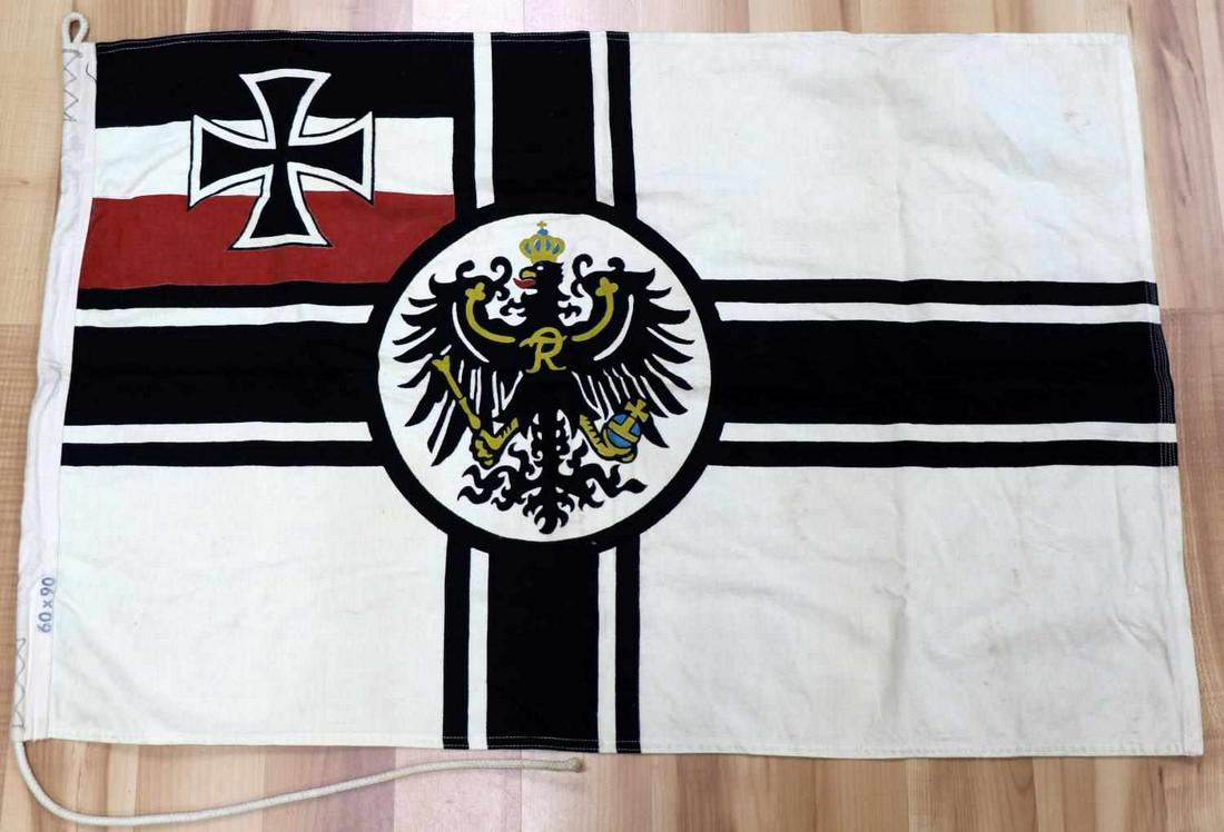 WWI U-29 PHILLIP BOHLER KRIEGSFLAGGE IMPERIAL FLAG: Double stitched hoist, 60 x 90 centimeters, dyed not sewn Imperial German battle flag, edge stitching fluoresces, unauthenticated sold as is.