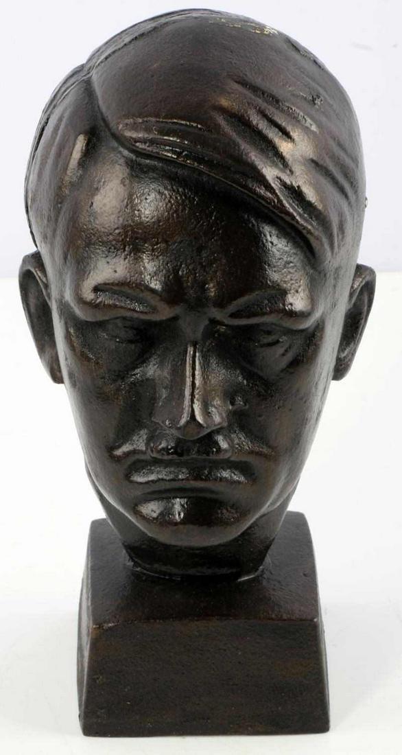 WWII GERMAN THIRD REICH BUST OF ADOLF HITLER: Cast iron construction. Seem in middle. Measures 8 1/4 inches. No signature. Likely post war. Very good condition.