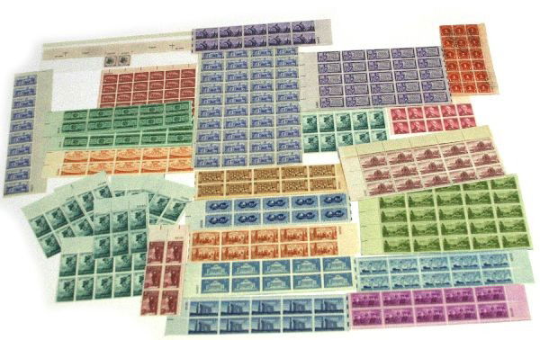 STAMP LOT SHORT MINT SHEETS NICE VARIETY: A collection of short stamp sheets, all full gum, mint stamps circa 1950's.