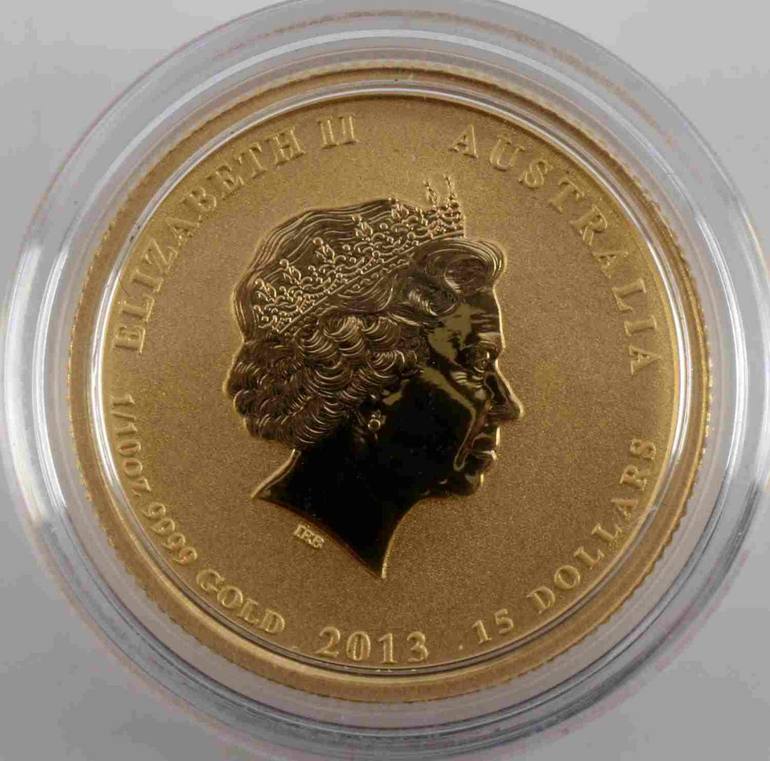 1/10 TH OZ GOLD AUSTRALIAN AMERICAN MEMORIAL COIN: Brilliant uncirculated 2013 Australia 1/10 oz Gold Australian-American Memorial coin This lot has a reserve.