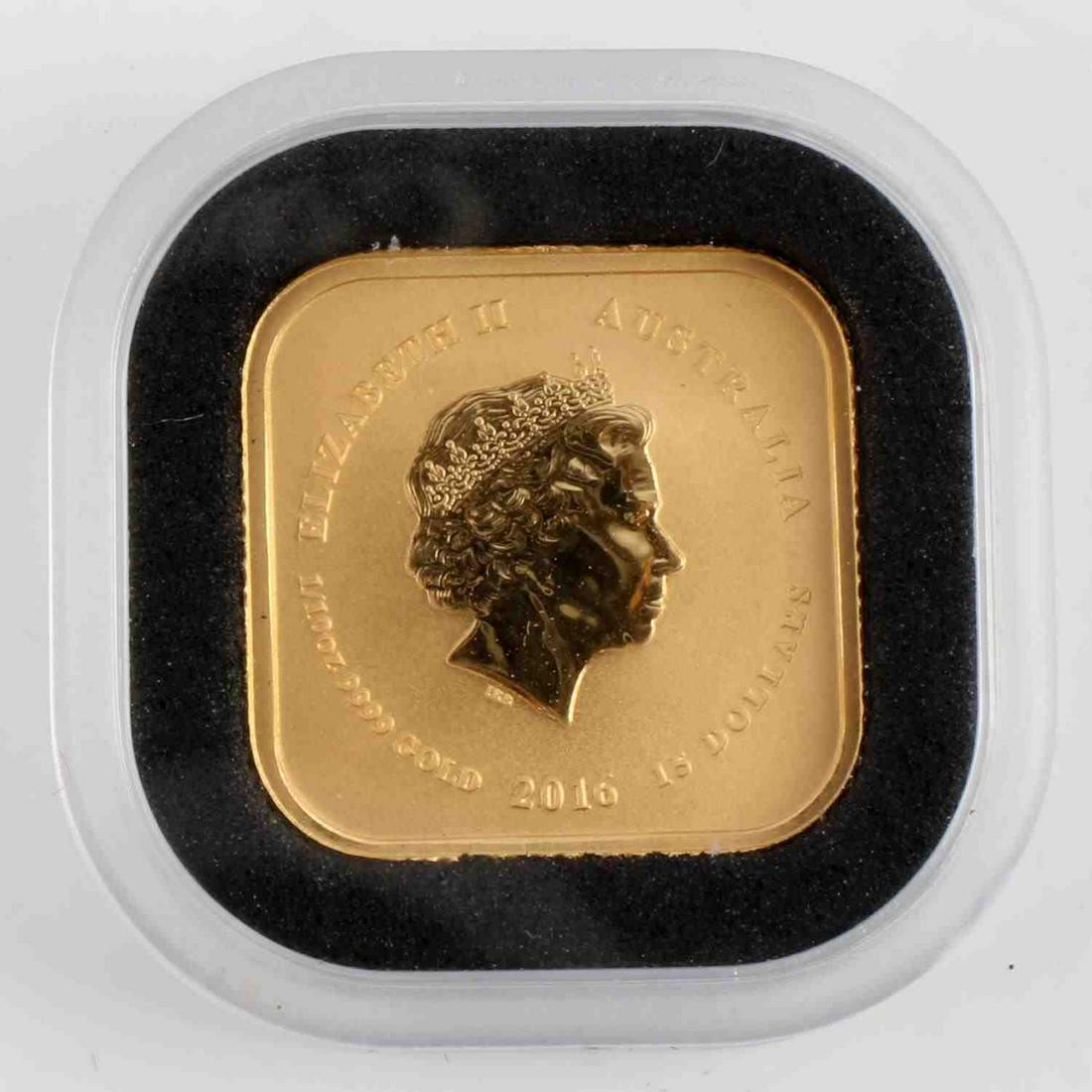 2016 AUSTRALIA 1/10 OZ GOLD $15 SQUARE MAP BU: Contains 1/10 of .9999 fine Gold from Perth MintIndividual round presented in original plastic capsule. Mintage of less than 60,000 coins. Obverse: Portrays Ian Rank-Broadley likeness of Queen Elizabe