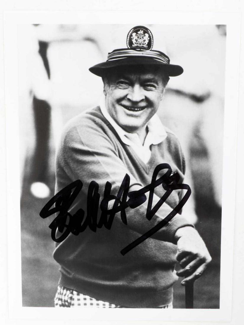 BOB HOPE LEGENDARY ENTERTAINER AUTOGRAPHED PHOTO: Autographed B&W 5X7 photo by Bob Hope, legendary entertainer. Hand signed with black ink marker. No hesitation marks, but no COA. Unauthenticated, sold "as is".