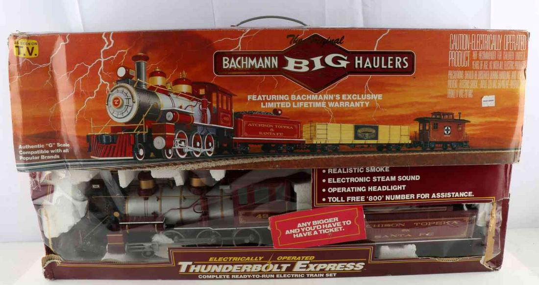 BACHMAN BIG HAULERS G SCALE THUNDERBOLT EXPRESS: Bachman Big Haulers "G" scale thunderbolt Express model train and railway track. Comes in box, opened but not tested. Sold as is.