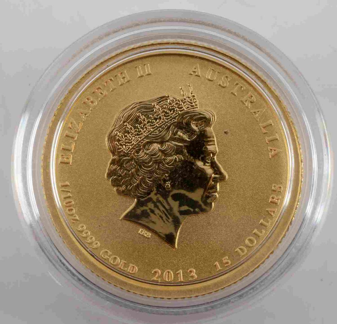 1/10 OZ GOLD AUSTRALIAN AMERICAN MEMORIAL COIN: Brilliant uncirculated 2013 Australia 1/10 oz Gold Australian-American Memorial coin This lot has a reserve.
