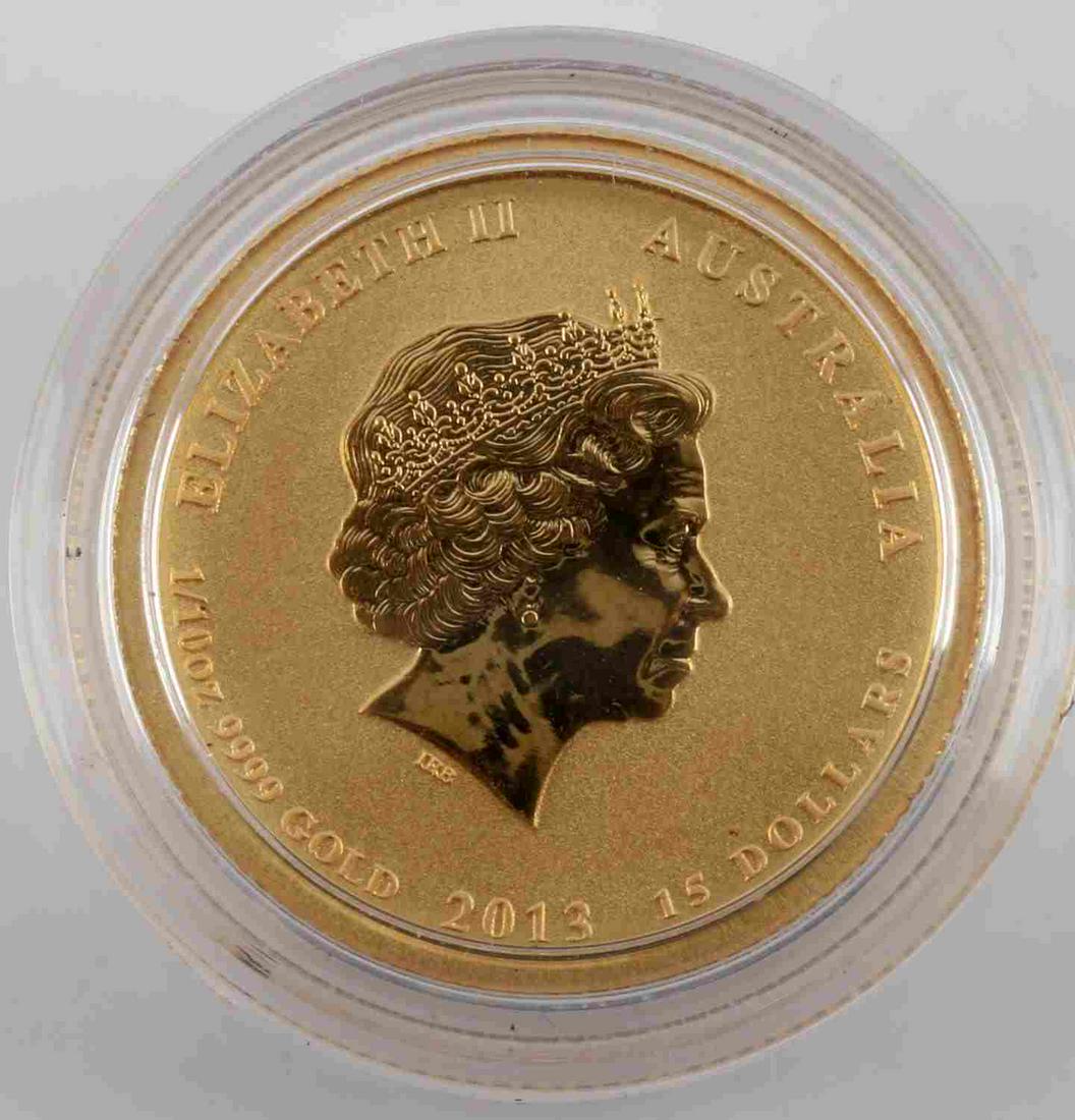 1/10 TH OZ GOLD AUSTRALIAN AMERICAN MEMORIAL COIN: Brilliant uncirculated 2013 Australia 1/10 oz Gold Australian-American Memorial coin This lot has a reserve.