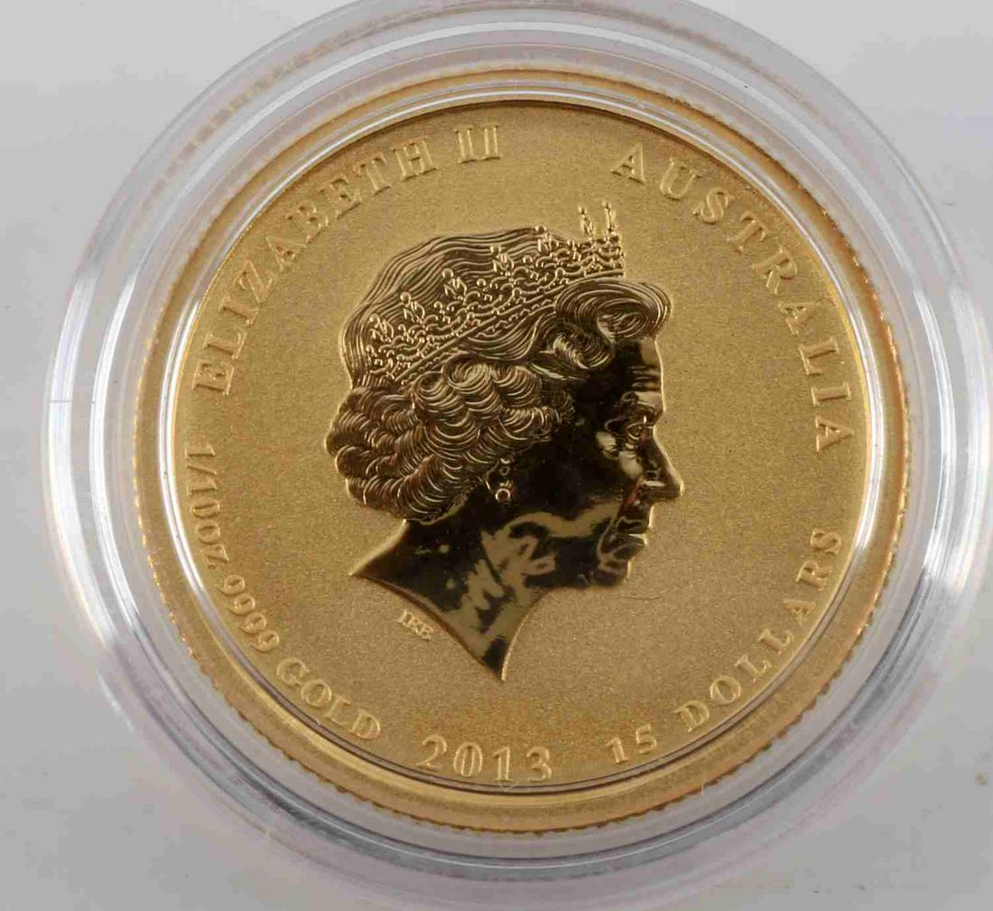 1/10 TH OZ GOLD AUSTRALIAN AMERICAN MEMORIAL COIN: Brilliant uncirculated 2013 Australia 1/10 oz Gold Australian-American Memorial coin This lot has a reserve.