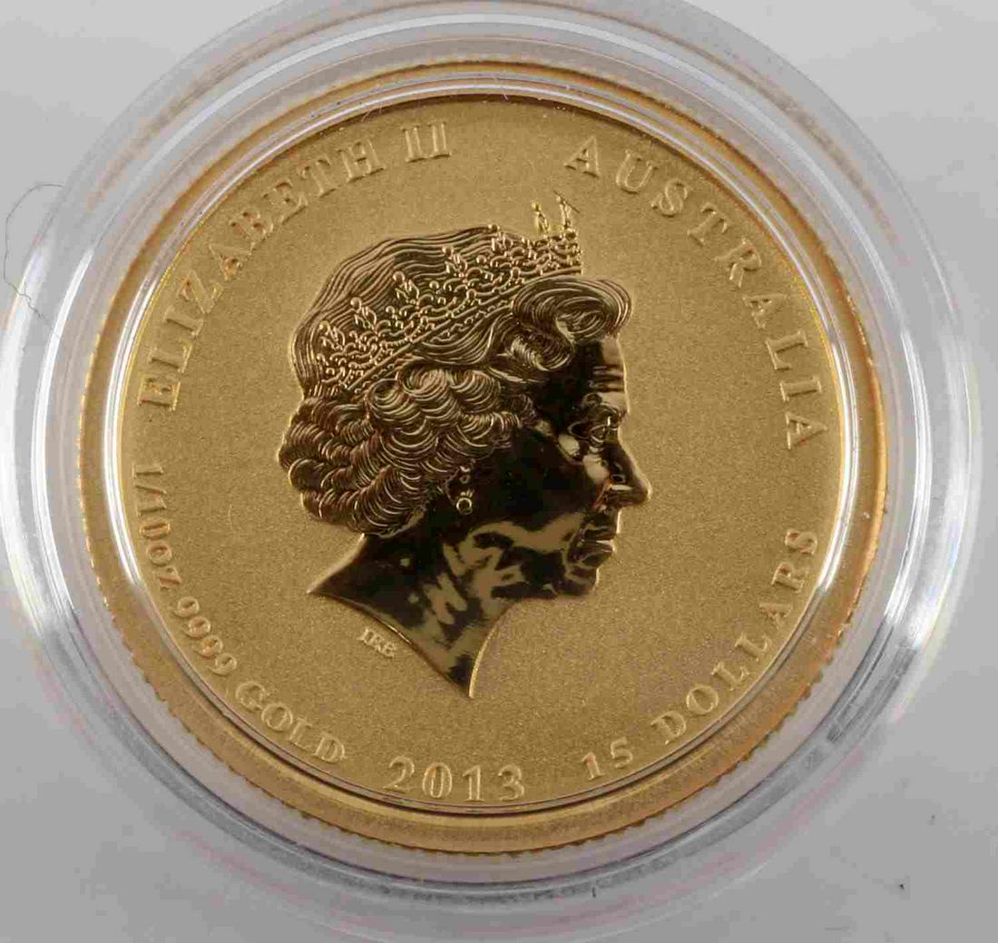 1/10 TH OZ GOLD AUSTRALIAN AMERICAN MEMORIAL COIN: Brilliant uncirculated 2013 Australia 1/10 oz Gold Australian-American Memorial coin This lot has a reserve.