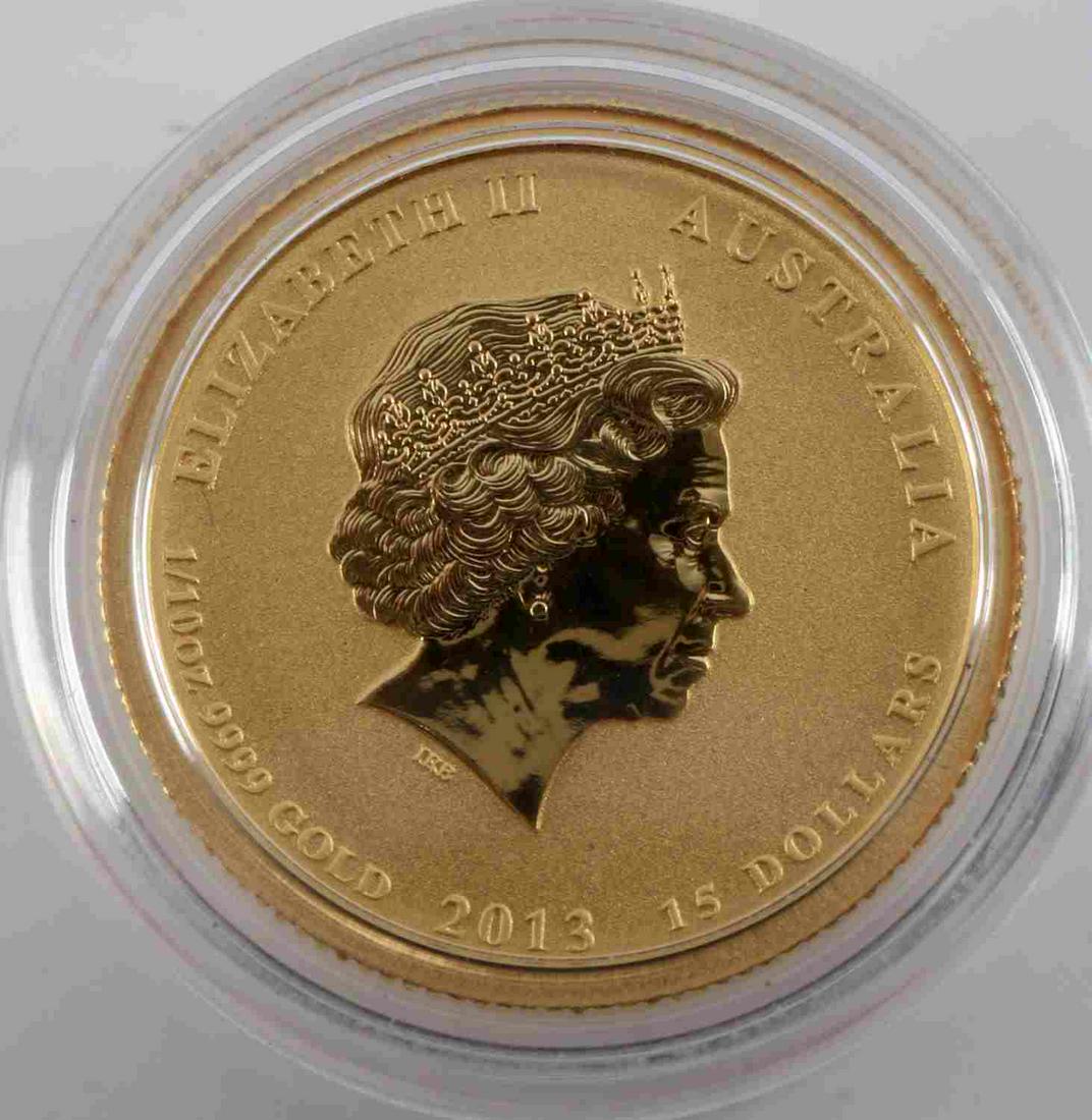 1/10 TH OZ GOLD AUSTRALIAN AMERICAN MEMORIAL COIN: Brilliant uncirculated 2013 Australia 1/10 oz Gold Australian-American Memorial coin This lot has a reserve.